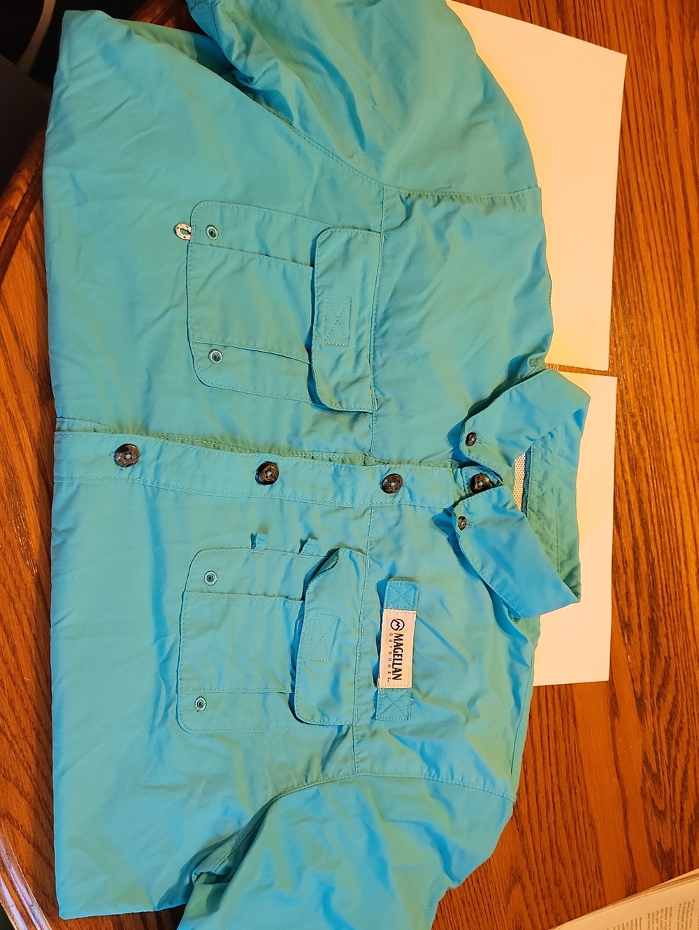 Magellan Outdoors Boys Button-Down Shirt in Aqua Blue